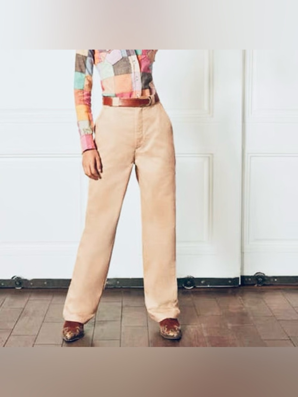 Boyish distressed Wide Leg Trousers chino Neutral Pants minimalist high waisted